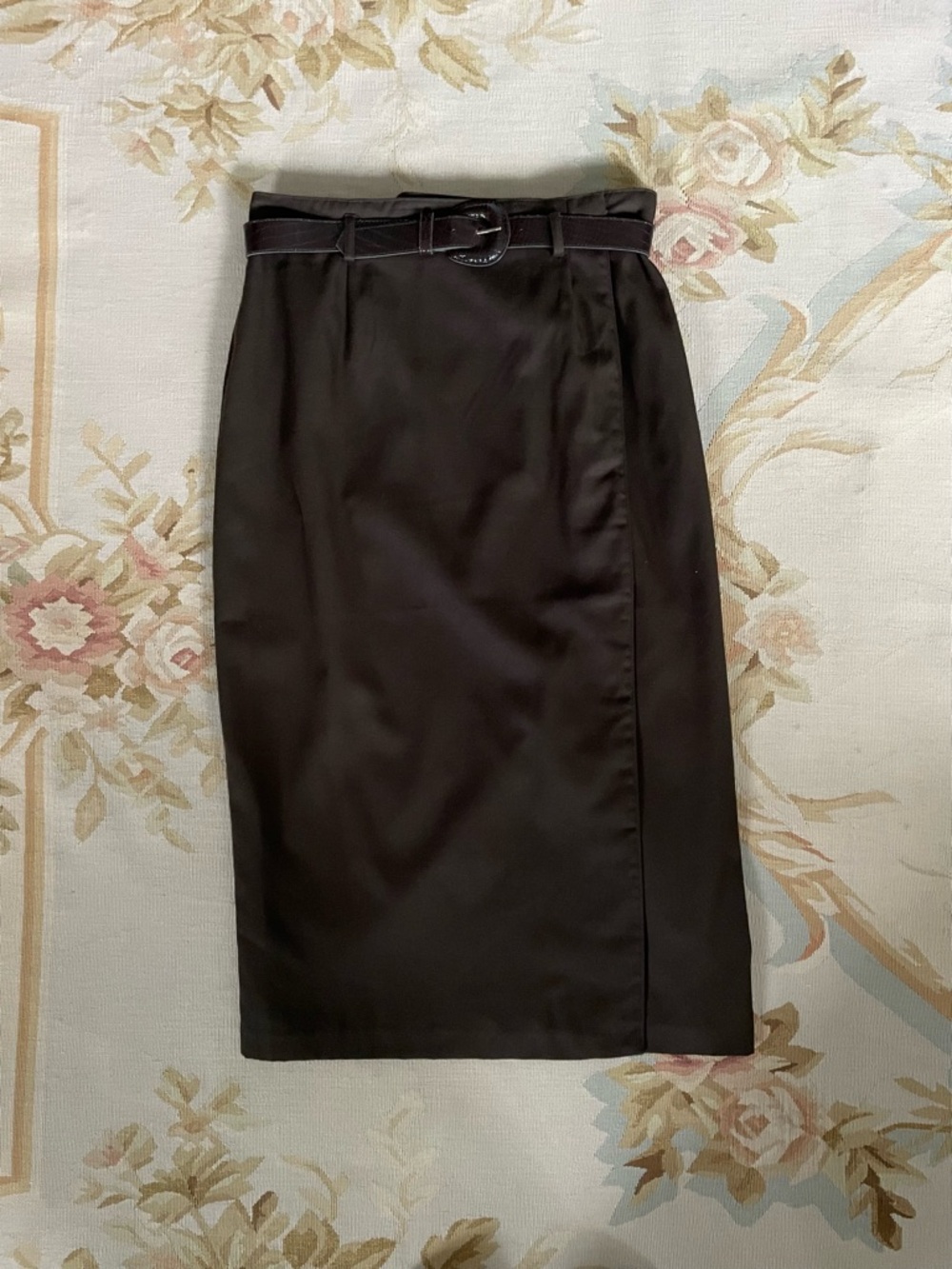 Coral Bay Brown High-Waist Pencil Skirt with Belted Waist